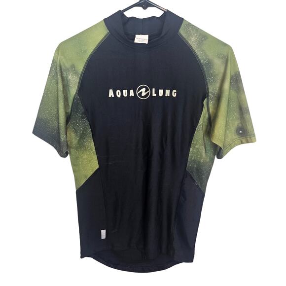 Aqua Lung Rash Guard Short Sleeve Rash Guard Men M Black Green Swim Top Men - Picture 1 of 9